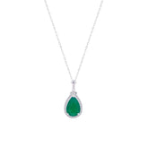 Asfour Crystal Chain Necklace With Emerald Pear Pendant In 925 Sterling Silver-ND0442-G